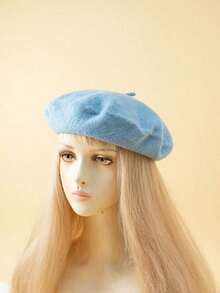 1pc Ladies' Solid Color Knit Elegant Beret With Smooth Surface, Japanese Style, Suitable For Daily Wear And Shopping Vintage Casual - Màu tím trung bình - Xem 4
