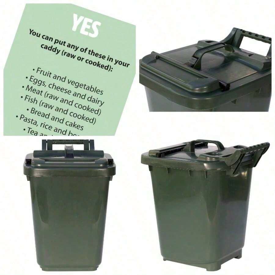 Kerbside Compost Caddy With Locking Lid - - Food Waste Recycling 23 Litre - 23L Plastic Composting Kerbside Bin With Composting Guide - Green - View 1