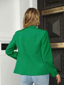 Women's Slim Fit Lapel Blazer Long Sleeve Button Jacket Ideal For Office Work Casual Style - Green - View 4
