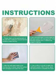 Wall Repair Paste Covers Stains, Cleans The Wall, Repairs Peeling Wall Paint, Damp Crack Repair Agent, Household Wall Repair Paste, Wall Damage, Scratches, Dents, Cracks, Nail Holes, Wall Repair Paste. Wall Repair Paste Patching Agent. Gypsum Board Repair Kit. - Multicolor - View 3