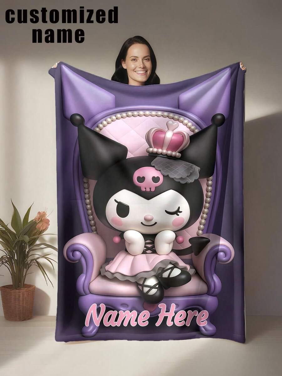 SANRIO 1件卡通客製化毯子，可個性化姓名，印有可愛卡通圖案，柔軟舒適，可機洗，適用於沙發、辦公室、椅子－送給家人和朋友的完美禮物