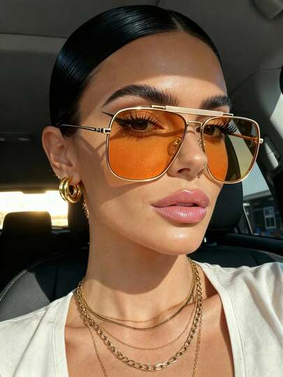 1 PC New Retro High-End Metal Frame Oversized Fashion Glasses For Women & Men, Suitable For Street Style, Daily Wear, Party, Outdoor Activities, Simple And Stylish Decoration Glasses Fashion Glasses For Women Shades For Ladies Eyeglasses Fall Winter Outfits Beach Accessories Vintage Y2k All Match Business Casual Gifts For Summer Beach Vacation,Outdoor,Travel