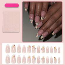 24-Piece New Almond Press-On Nails, 3D Fresh Floral French Design, Versatile Finished Nail Tips - Hip - View 4