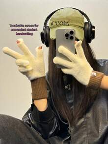 1 par de guantes de mujer de invierno acolchados de terciopelo con parches, guantes casuales de punto para pantalla táctil de estilo coreano para hombres, adecuados para actividades diarias, deportes, montar en bicicleta, fiestas, correr, pasear perros, festivales, se pueden regalar en el Día de San Valentín, temporada de regreso a clases - Multicolor - Ver 10