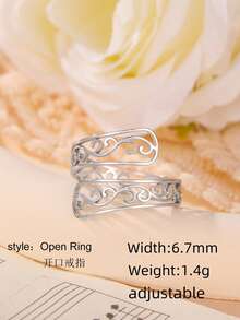 1pc Hollow Out Ring, Stainless Steel Jewelry - Silver - View 5
