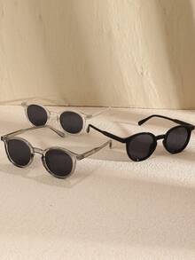 3pcs Men's Square All-Season Futuristic Fashion Glasses, Suitable For Outdoor Activities, Dates, Singles Parties, Beach Accessories - 3pcs Black, Transparent and Gray Combination - View 2