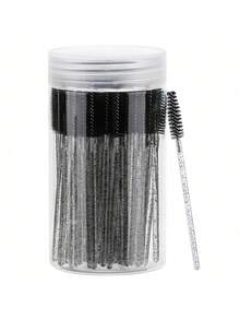 100pcs/Set Disposable Mascara Wands, Crystal Eyebrow Brushes, Black Mascara Brushes With Storage Box, Eyebrow Brushes, Eyeshadow Brushes, Spiral Brushes - Black - View 1