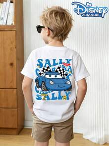 This Disney Cars Sally-Themed Summer T-Shirt Is Perfect For Boys And Girls To Wear To Holiday Parties, Family Gatherings, Outdoor Activities, And Trips, And Makes A Great Gift For Children Visiting Disneyland. - 白色 - 查看 2