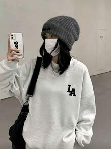 Made In Japan, 320g Casual, Lazy Style Women's Fall And Winter Fashion Loose Round Neck Long Sleeve Sweatshirt, Pattern Print, Soft Fabric, Unisex One-Piece Wearable Fun Pullover Top - Màu Xám nhạt - Xem 1