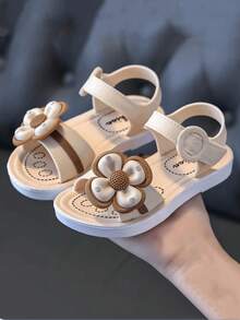 女童凉鞋 时尚幼儿小童大童公主风夏季沙滩软底拖鞋 - 白色 - 查看 3