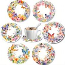 6 Spring Floral And Butterfly Wooden Coasters - 10x10cm, Vibrant Easter Decor With Soft Pink Flowers And Butterflies, Perfect For Garden, Kitchen, Living Room Decor, Ideal Gift For Friends And Family, Easter Decoration | Vibrant Butterfly Design | - Multicolor - View 7