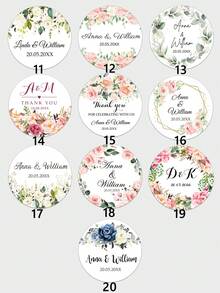 UNICCUT Etiquetas adhesivas personalizadas con diseño floral de eucalipto en forma redonda, personalizadas para cajas de regalo de boda, fiesta de novia, bautizo - Negro - Ver 5