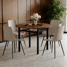 Dining Table & Chair Sets - Brown+Black + Warm Grey + Glass+Metal + PU Leather + Seats 4 - View 1