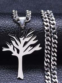 Funky Stainless Steel Tree Of Life Pendant Necklace - Silvery Hollow Design Fashion Accessory - Multicolor - View 1