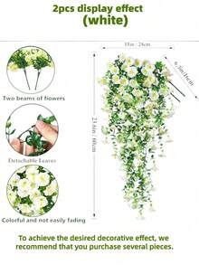 1 件人造丝旋花，带桉树叶，抗紫外线逼真悬挂花，适用于婚礼、家居、办公室、花园、生日、周年纪念、节日、毕业装饰、花园装饰、户外植物、园艺、假花