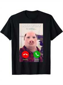 Men'S John Pork Cartoon T-Shirt |   100% Casual Crew Neck, Printed With "John Pork Is Calling" Pattern, Humorous Culture Apparel, Regular Fit, Short Sleeves, Suitable For All Seasons - trắng - Xem 6