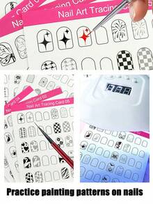 13/10/3pcs Nail Art Sketching Practice Paper Set, Reusable Nail Art Practice Sheets, Beginner Nail Art Training Cards, Nail Art Sketching Pens, Nail Art Accessories, Nail Art Pens, Nail Art Practice Tool Set - Multicolor - View 4
