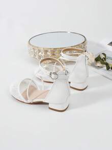 1 Pair New Fashion Elegant Lace High Heels For Plus Size Girls, Comfortable Daily Wear Shoes For Female Students, Suitable For Performance, Ballet, Wedding, Party, Christmas Princess Shoes - White - View 7