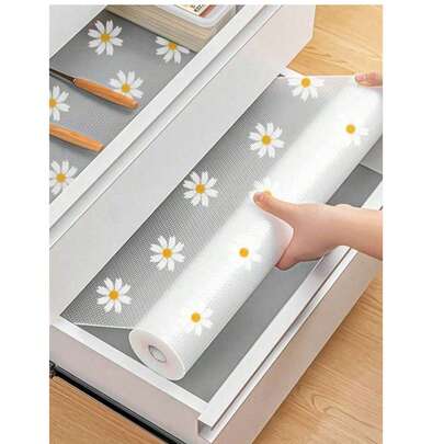 1 Roll Daisy Flower Print Cabinet Liner, Non-Slip Trimmable Drawer Mat, Waterproof EVA Fridge Liner, Easy Clean Kitchen Counter Mat, Great Gift For Valentine's Day, New Year, Mother's Day, Graduation