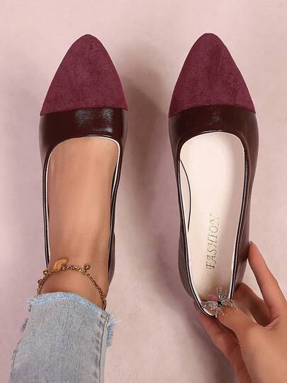 新款女士平底鞋，撞色时尚优雅休闲舒适平底鞋，适合派对、办公室、居家、户外、春夏秋季穿着。