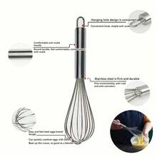 1pc Heat-Resistant Non-Stick Stainless Steel Whisk, Suitable For Cooking, Baking And Mixing, Manual Operation Without Electricity - Silver - View 5