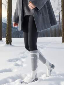 1双/3双装女士滑雪袜，专业运动袜，小腿压缩运动袜，加厚跑步袜，加大吸汗面积，足球袜，速干徒步袜，篮球袜，彩色棒球袜，亮色徒步袜，长筒骑行袜，踝部保护排球袜，适合四季户外穿着，情侣礼物，父亲节母亲节礼物，圣诞节万圣节礼物 - 彩色 - 查看 19