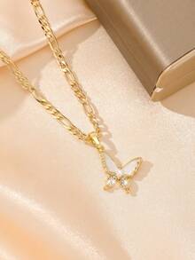 1件铜镶嵌锆石优雅卡通珐琅蝴蝶吊坠项链，适合作为礼物送给女孩/男孩/家人/朋友，多功能，奢华，适合派对、宴会、节日、圣诞节、感恩节、万圣节等场合。 - 金黃色 - 查看 3