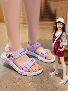 1 Pair 2026 Summer New Girls/Kids/Children Soft Bottom Casual Princess Beach Sandals - Purple - View 1