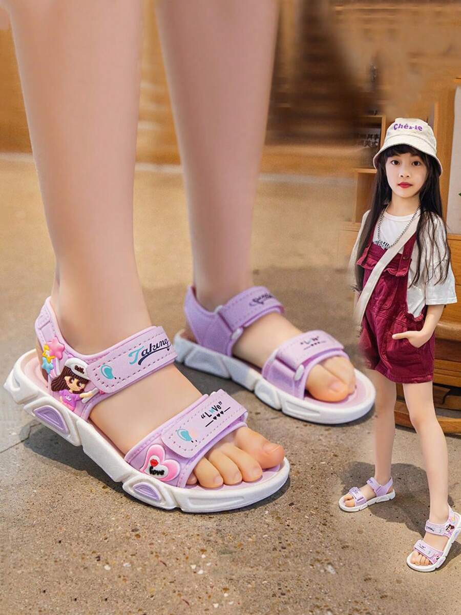 1 Pair 2026 Summer New Girls/Kids/Children Soft Bottom Casual Princess Beach Sandals - Purple - View 1