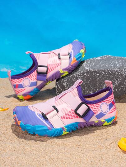 1双儿童/女童春秋季涉水鞋，网面鞋面，防滑耐磨TPR鞋底，渐变色，轻便透气，柔软舒适，套脚式