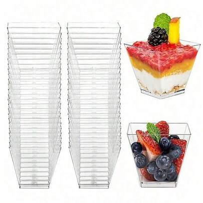 50/30/20pcs 60ml Reusable Mini Transparent Dessert Cups (Dessert Photography Cups), Suitable For Cakes, Puddings, Jellies And Appetizers, Great For Weddings, Parties, Birthday Gatherings, Stylish Dessert Displays, Outdoor Dining, Can Be Used For Yogurt, Panna Cotta, Cheesecake, Pudding, Jelly And Appetizers, Stackable Design For Easy Storage, Carrying And Cleaning