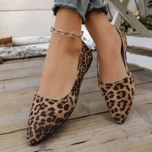 Leopard Print Pointed Toe Flat Shoes For Women, Low Vamp Soft Bottom Comfortable Versatile Commuter Shoes - Leopard Print - View 5