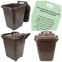 Kerbside Compost Caddy With Locking Lid - Brown - Food Waste Recycling 23 Litre - Plastic Bin With Composting Guide - Brown - View 1