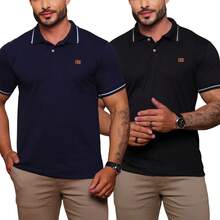 Kit Of 2 High Quality Polo Shirts 100% Cotton Men's Basic T-Shirt Autumn Spring Spring/Autumn Summer Winter All Spring/Summer Autumn/Winter Spring/Summer/Autumn Regular Fit Christmas Thanksgiving Valentine's Day Pride Month Teacher's Day Father's Day Polo Shirt - Hải quân và Đen - Xem 2