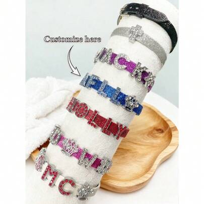 1 Piece Customizable Letter/Name Colorful Sequin Bracelet, Adjustable Slide Letter DIY, PU Leather Glitter Wristband, Perfect For Women's Everyday Wear, Christmas, Valentine's Day, Mother's Day Gift, Multiple Colors Available - Fashionable, Colorful, Retro, Hip Hop, Minimalist, Y2K Style, Ideal Gift For Him/Her