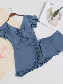 2025 New Arrivals Swimwear For Girls, INS Style One-Piece Skirt Swimsuit, Modest Yet Sexy, Tummy Slimming, Bust Enhancing, Suitable For Hot Spring - Dusty Blue - View 4