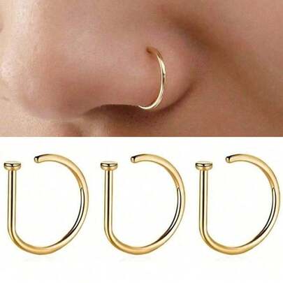 3Pcs Women Men Fake Piering Nose Ring Fashion D-Shape Punk Non Piercing Nose Clip Stainless Steel Perforation Septum Body Jewelry