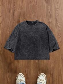 男士夏季街头时尚日系汽车图案方领T恤，微弹水洗黑色休闲日常方领T恤 - 黑色 - 查看 2