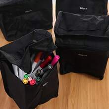 Large Capacity Foldable Zipper Pencil Case - Portable Art Supplies Storage Organizer, Suitable For Markers, Pencils And Stationery, Multi-Functional (Watercolor Pens Not Included) - Black - View 5