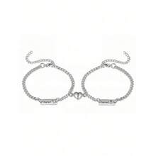 2pcs Custom Name Minimalist Magnetic Heart Shaped Couple Bracelet Set Matching Bracelets, Fashionable Stainless Steel Heart Shaped Magnetic Simpie Couple Bracelet, Ideal Holiday Gift, Valentine's Day Gifts - Multicolor - View 5