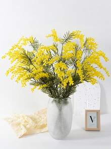 4支人造黄色含羞草花茎，带塑料仿真球茎，仿真复活节黄色花茎，适用于婚礼家居装饰、婚礼、派对、生日、周年纪念、春季家居装饰、复活节、母亲节DIY花束、新娘捧花、婚礼装饰、派对装饰、酒店装饰、桌面装饰 - 黃色 - 查看 8