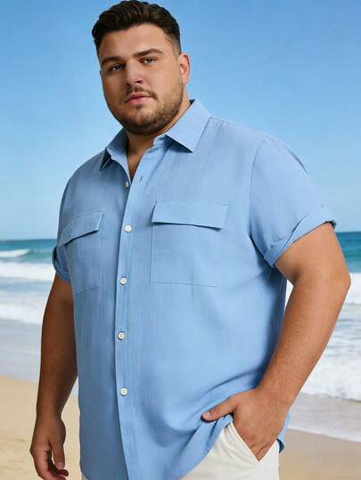 New Spring/Summer Men's Short Sleeve Shirt, Plus Size Casual Outdoor Fashion Classic Lapel Shirt, Double Pocket Short Sleeve Shirt, Fashionable Shirt Top
