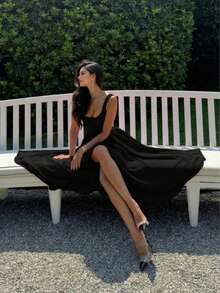 Elegant Casual Romantic Charming Fitted A-Line Dress, Suitable For Daily Wear, Dates, Valentine's Day - Black - View 3