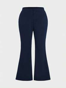 Plus Size Women Elegant High Waist Pocket Slim Fit Casual Everyday Commute Pants Spring - Navy Blue - View 4