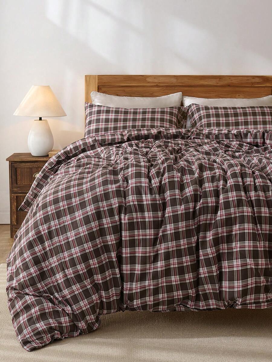 3pcs 100% Polyester Vintage Striped Print Duvet Cover Set, 2 Plaid Pillowcases + 1 Duvet Cover (No Bed Sheet) - Multicolor - View 1