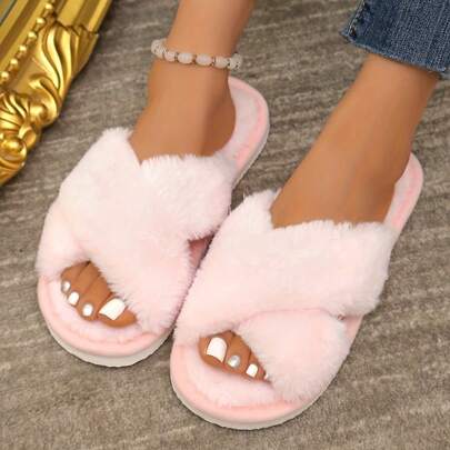 Ladies' Fleece Slippers, With Fleece Lining - Four Seasons Indoor House Shoes, Soft Cushioned Sole Comfortable White Fleece Lining, Skid-Resistant, Hand Wash - Suitable For Home, Spa Or Casual Wear - Ladies' Multi-Functional Faux Look And Fleece Lining, Safety Strap And Arch Support, Warm And Fashionable For All Seasons - Easy Care, Ladies' Slippers, Ladies' Slippers Indoor Slippers, Ladies' Indoor Slippers, Ladies' Shoes, Ladies' Slippers, Men's Slippers, Ladies' Slippers