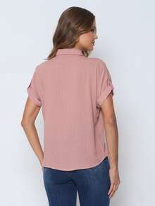 Viscolinho Plain Short Sleeve Shirt - 藕粉色 - 查看 2