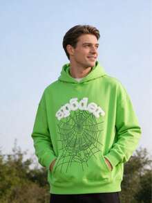 Sweatshirts Men,Hooded Sweatshirt,Men's Dark Academia Spider Graphic Hoodies, Vintage Gothic Style Sweatshirt Soft Brushed Lining Drawstring Hood Ribbed Hem Casual ,Y2k Hoodies - Green - View 3