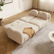 [Sleeping Function] Sofa Bed - 2-Seater - Modern 2-Seater Sofa With Adjustable Backrest + Gold Metal Legs, Integrated Bed Function. Multifunctional 2-In-1 Furniture - Beige - View 8