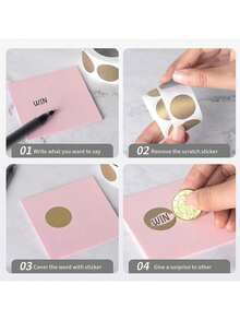 300张2英寸圆形刮刮贴纸，自粘式彩票刮刮卡，DIY生日派对礼品，金色 - 金色 - 查看 3